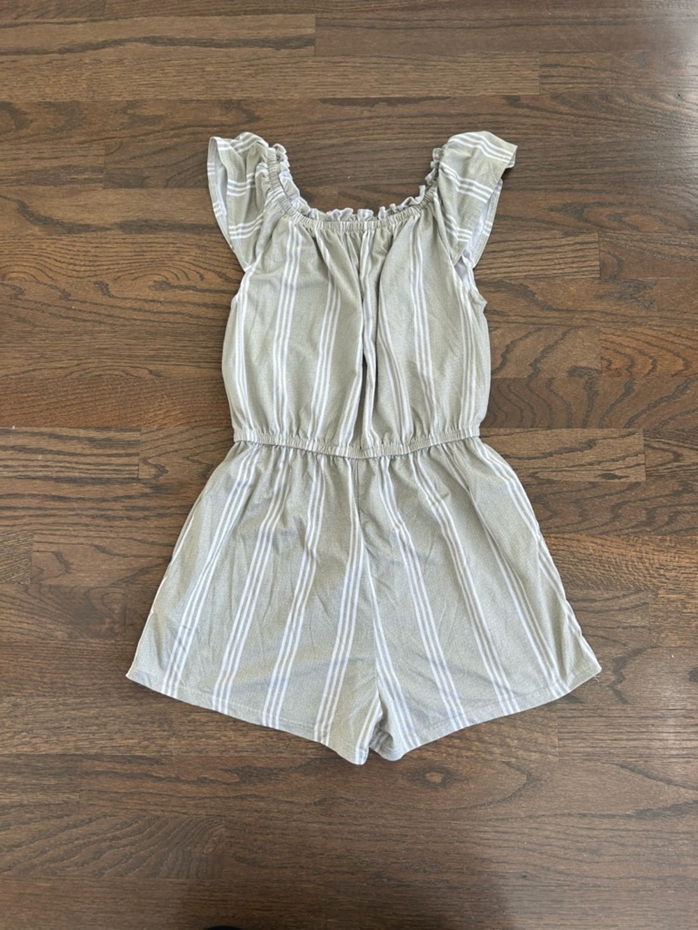 Girls Light Sage Striped Romper - Picture 5 of 5
